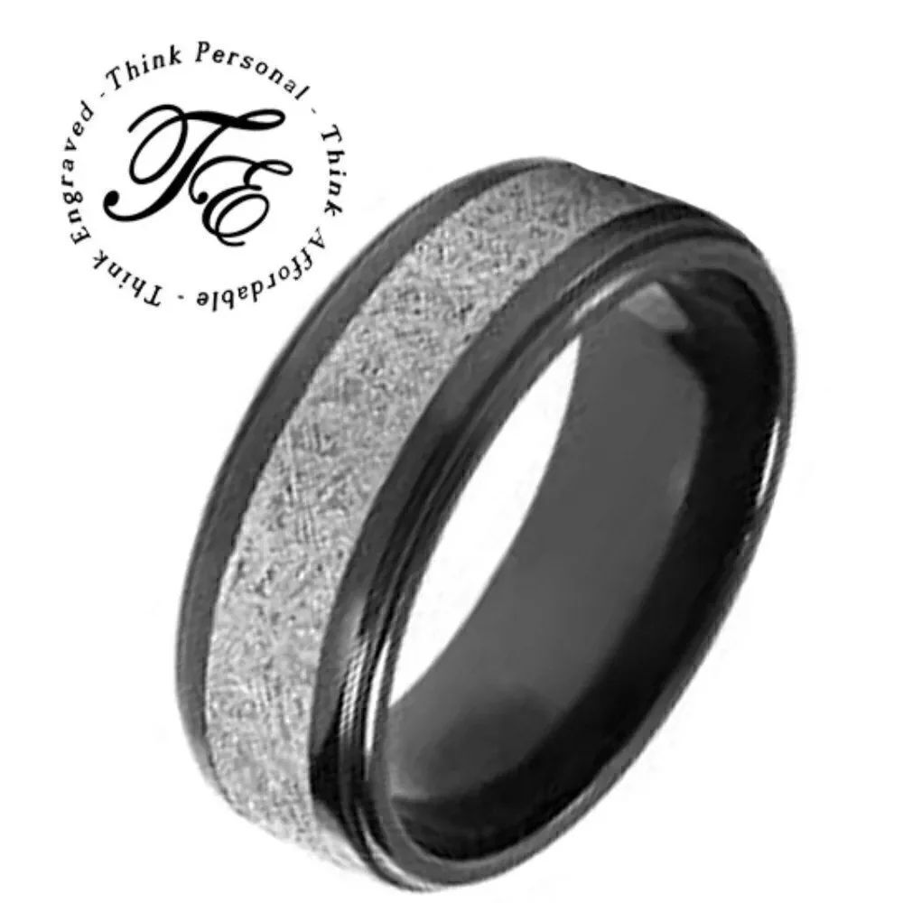 Men's Real Black Tungsten Promise Ring With Meteorite Inlay